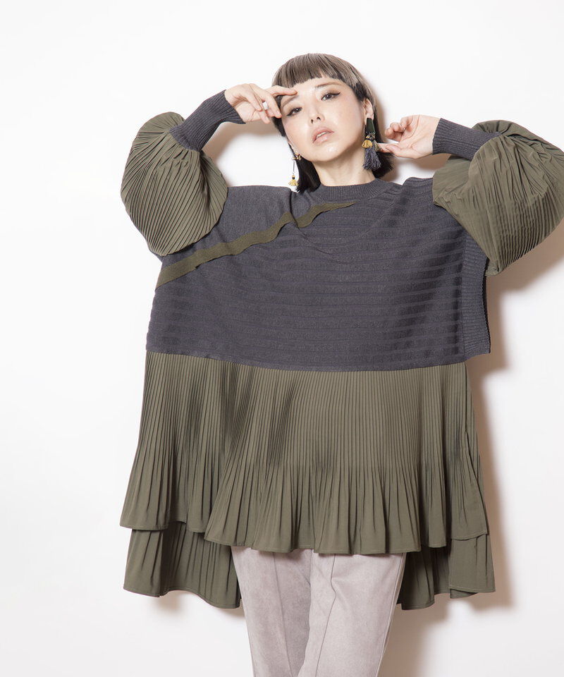  「プリーツ切替ニットプルオーバー」|ニット・セーター|