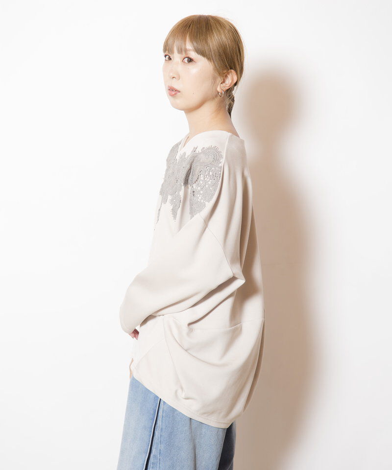  「レースモチーフVネックプルオーバー」|Tシャツ・カットソー|