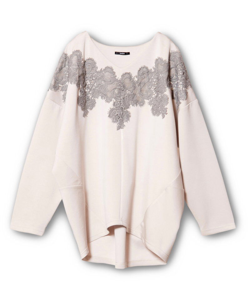  「レースモチーフVネックプルオーバー」|Tシャツ・カットソー|