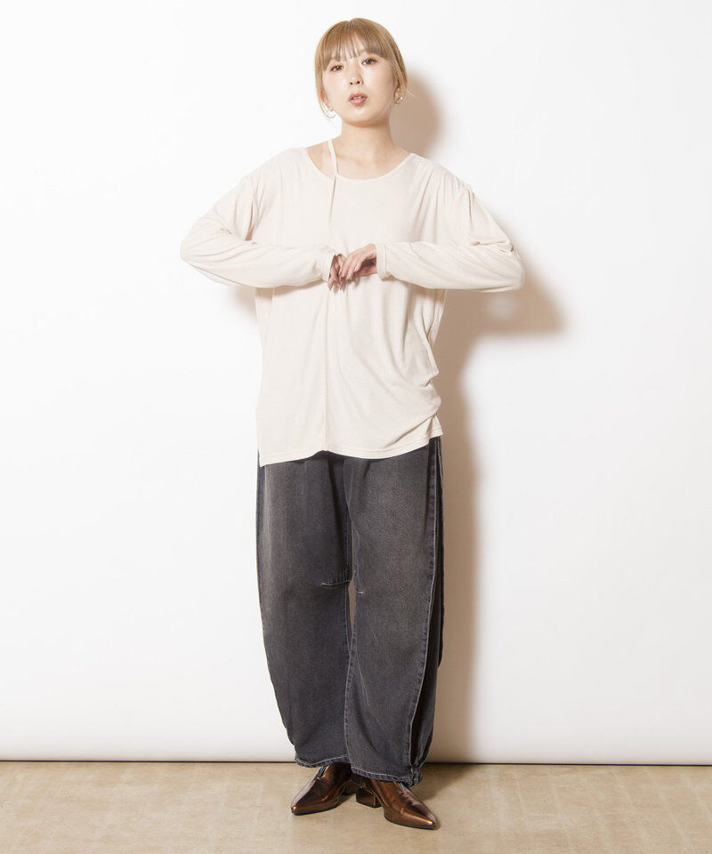  「アシンメトリーテレコ長袖Tシャツ」|Tシャツ・カットソー|