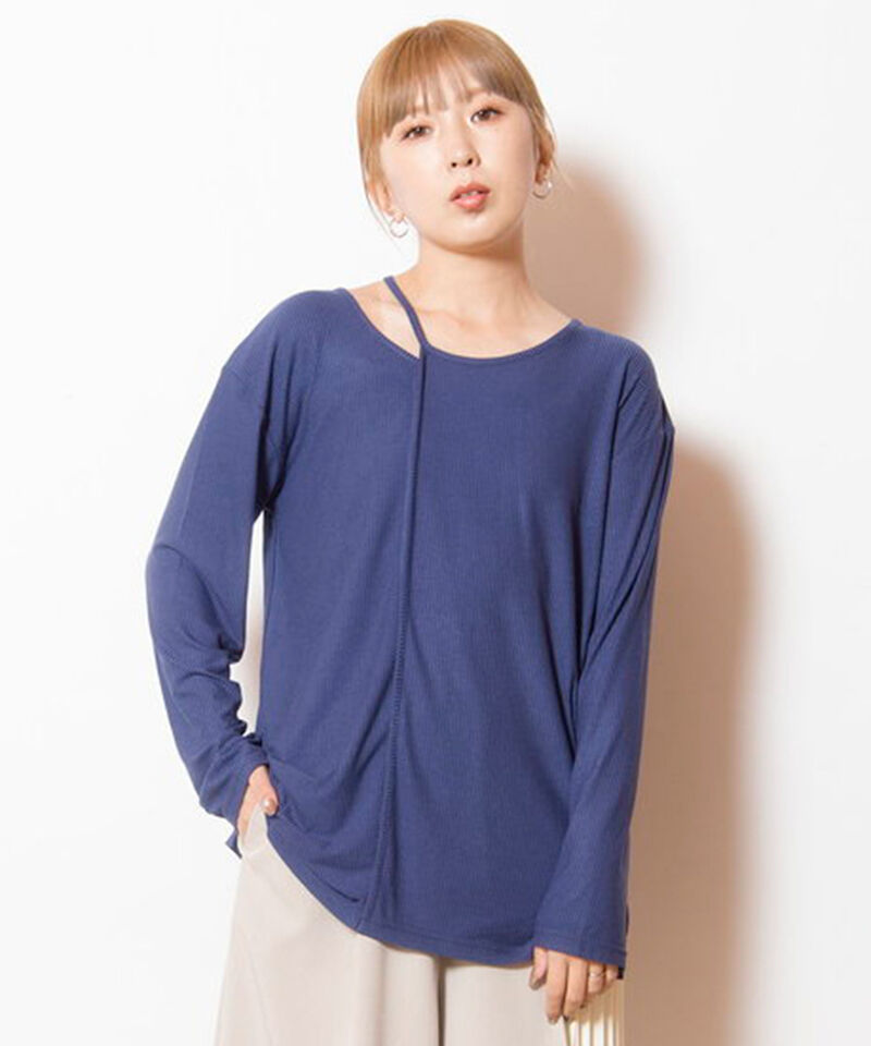  「アシンメトリーテレコ長袖Tシャツ」|Tシャツ・カットソー|NAVY