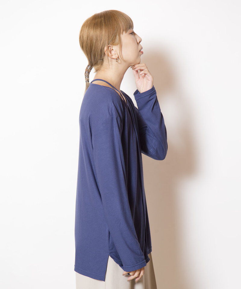  「アシンメトリーテレコ長袖Tシャツ」|Tシャツ・カットソー|