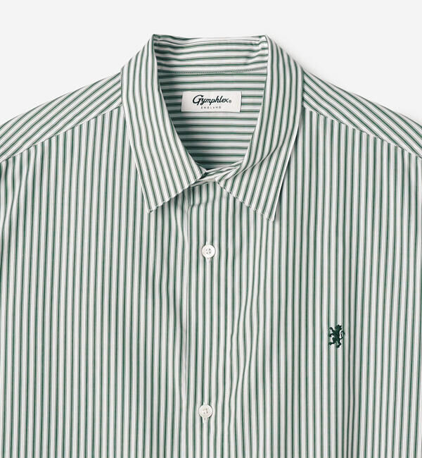 GYMPHLEX「Gymphlex | コットン ストライプ 長袖ギャザーシャツ MEN」|シャツ・ブラウス|