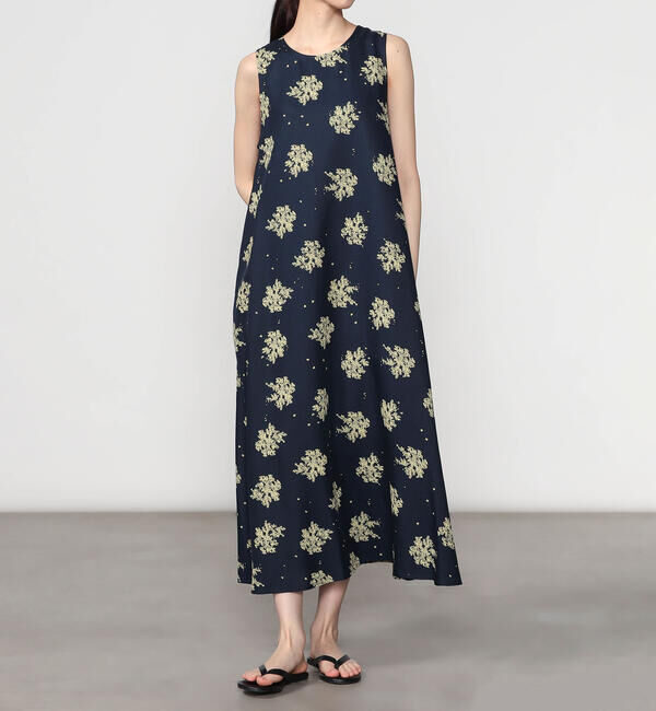 LE GLAZIK「LE GLAZIK | ツイルプリント ノースリーブワンピース WOMEN」|ワンピース|NAVY