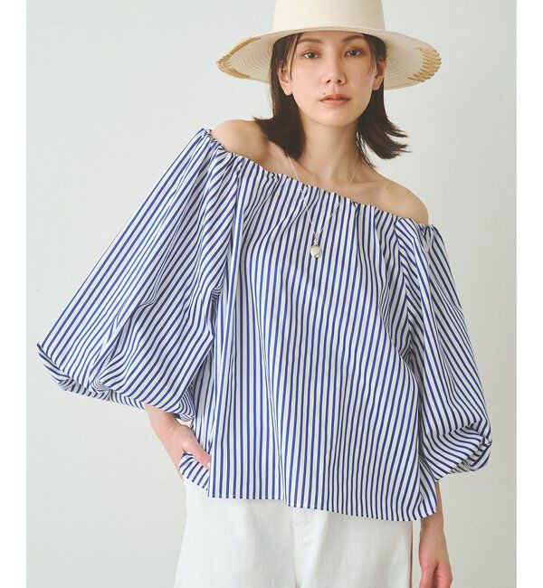  「タイプライターオフショルブラウス」|シャツ・ブラウス|ブルー