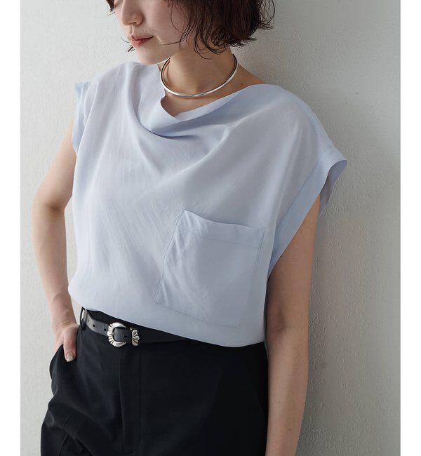  「ドレープノースリーブブラウス」|シャツ・ブラウス|サックスブルー