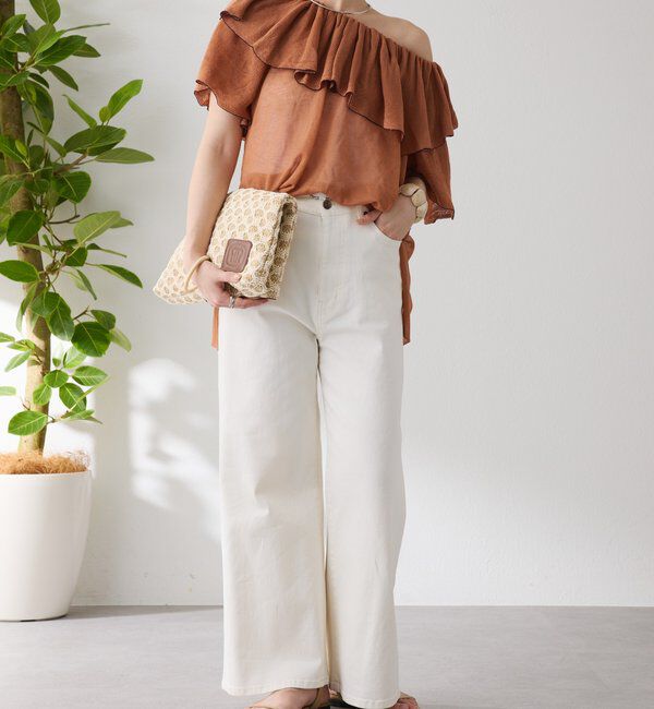  「ラッフルオフショルダーシアーニット」|ニット・セーター|