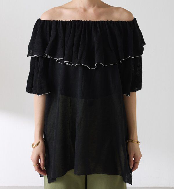  「ラッフルオフショルダーシアーニット」|ニット・セーター|