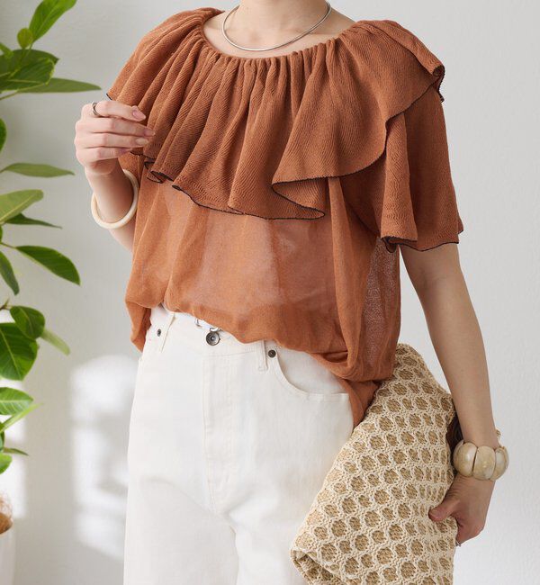  「ラッフルオフショルダーシアーニット」|ニット・セーター|