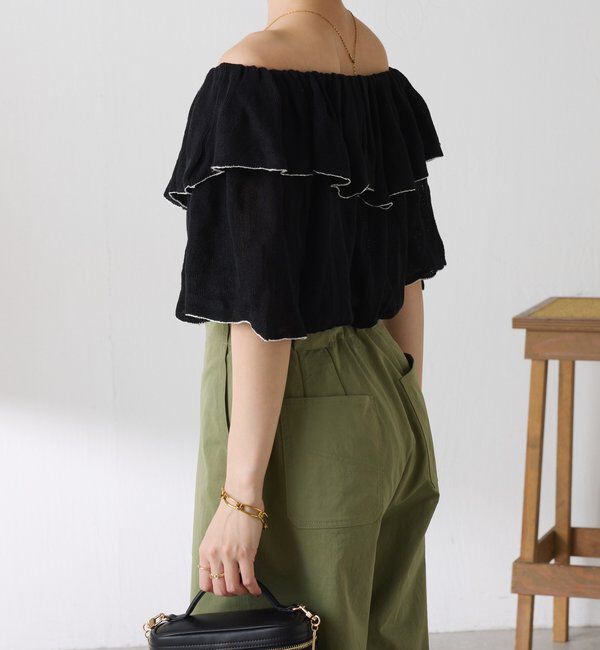  「ラッフルオフショルダーシアーニット」|ニット・セーター|