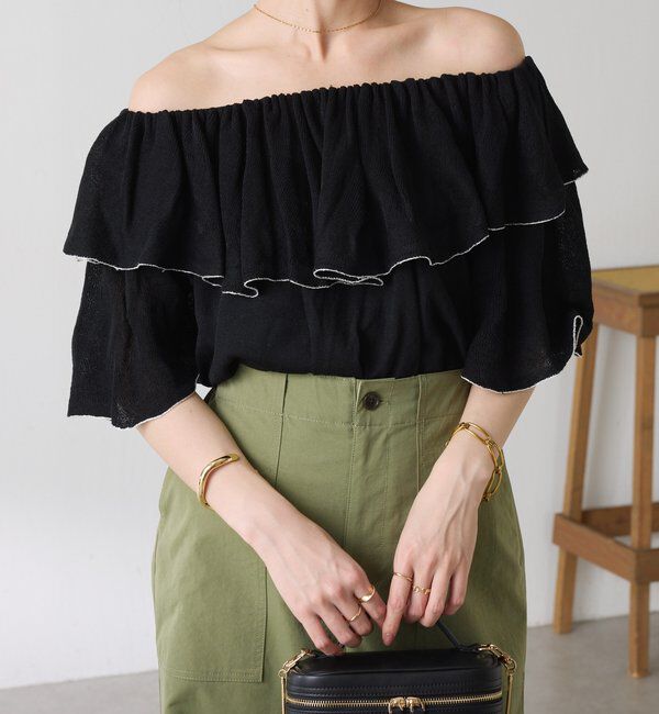  「ラッフルオフショルダーシアーニット」|ニット・セーター|