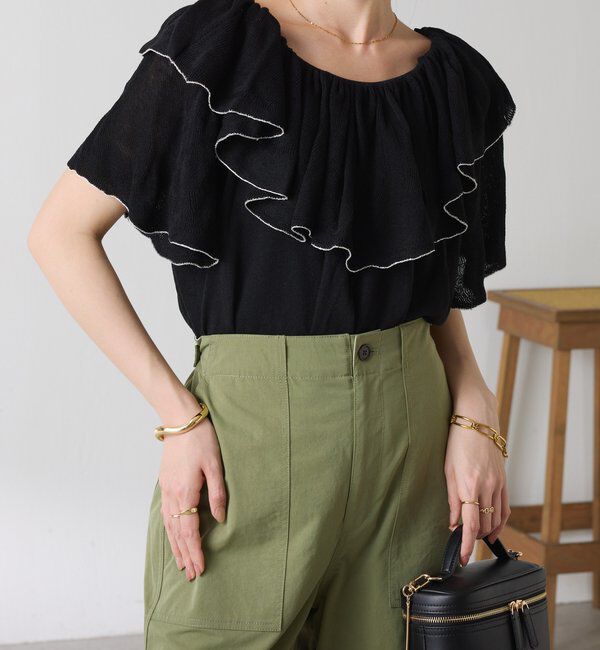  「ラッフルオフショルダーシアーニット」|ニット・セーター|