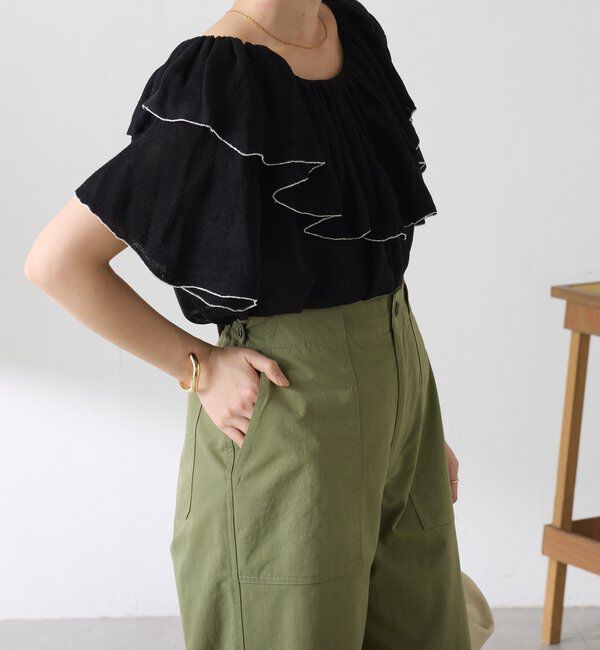  「ラッフルオフショルダーシアーニット」|ニット・セーター|