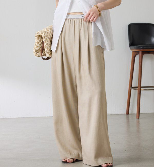  「【人気シリーズ】ゴムベルトリネンワイドパンツ」|チノ|