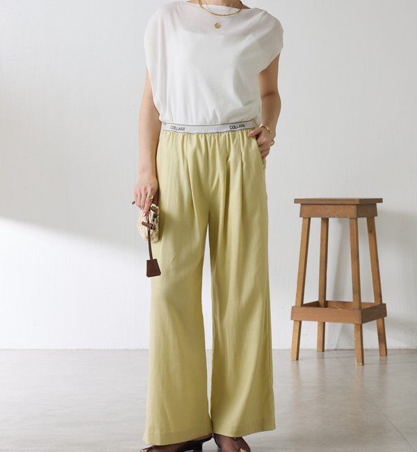  「【人気シリーズ】ゴムベルトリネンワイドパンツ」|チノ|