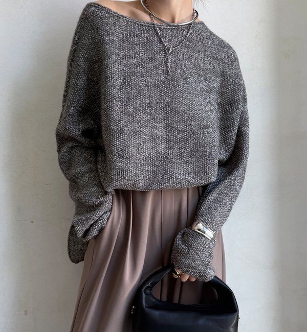  「ウールメランジ鹿の子プルオーバー」|ニット・セーター|チャコールグレー