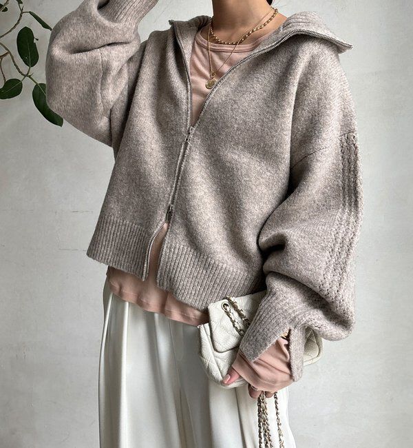  「【WEB限定】ダブルジップニットブルゾン」|カーディガン|