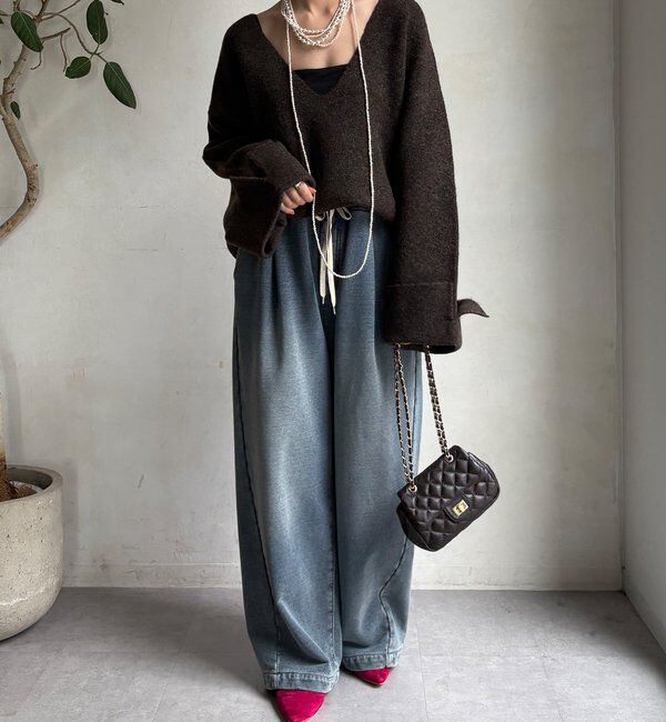  「【WEB限定】深Vワイドスリーブプルオーバー」|ニット・セーター|