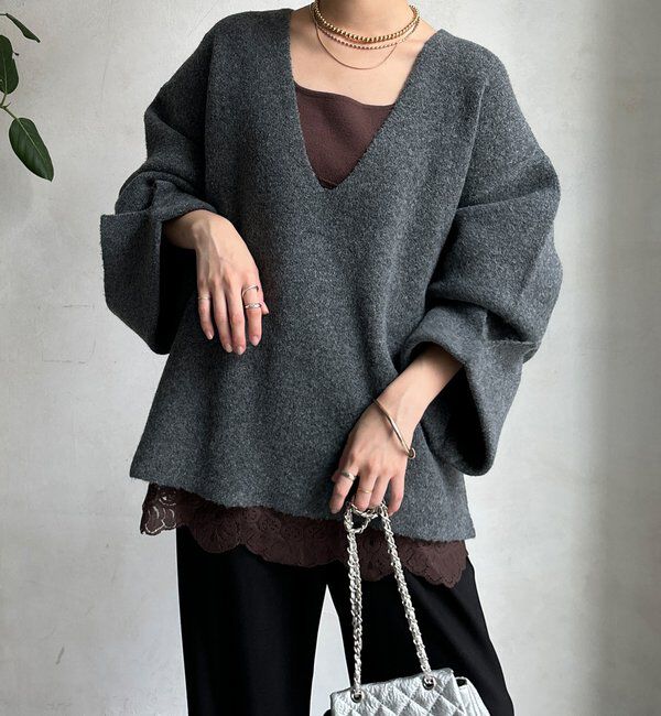  「【WEB限定】深Vワイドスリーブプルオーバー」|ニット・セーター|