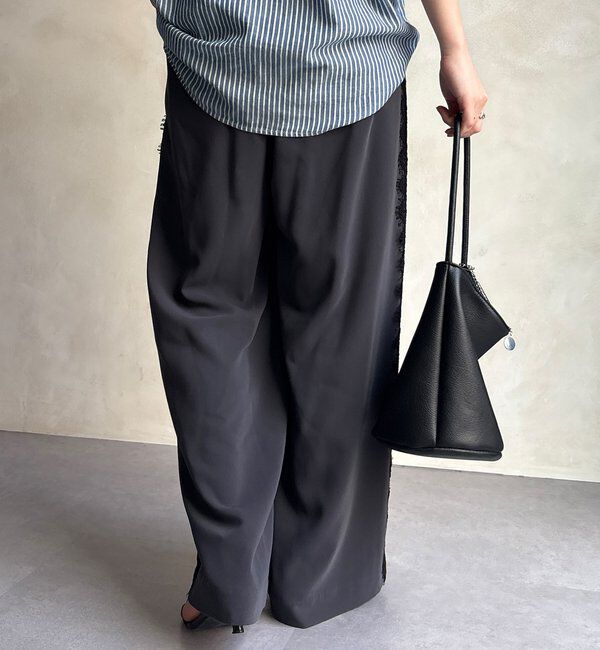  「サイドレースタックワイドパンツ」|チノ|