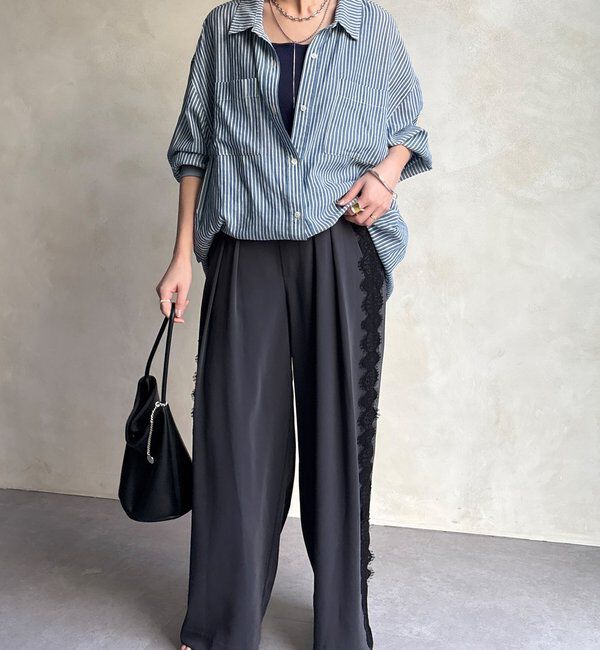  「サイドレースタックワイドパンツ」|チノ|