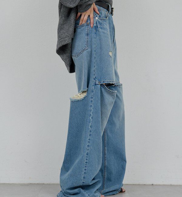  「【PEAS】スラッシュデニムパンツ」|デニム|