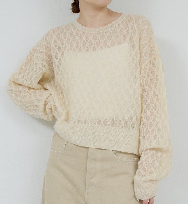  「【HERITANOVUM】 シアーモヘヤジャガードニット」|ニット・セーター|ベージュ