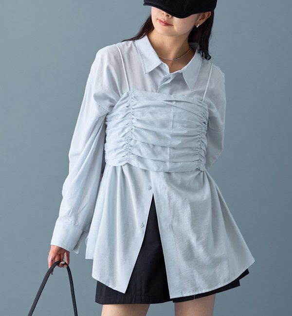  「【着こなし豊富◎】チェックビスチェSETビッグシャツ」|シャツ・ブラウス|