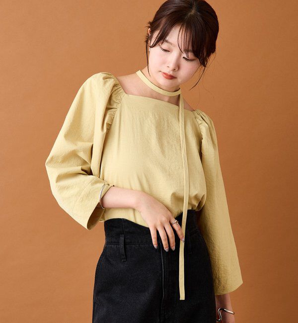  「チョーカーリボンパフブラウス」|シャツ・ブラウス|イエロー