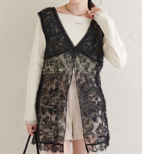  「シャギーレース タンクチュニック」|シャツ・ブラウス|ブラック