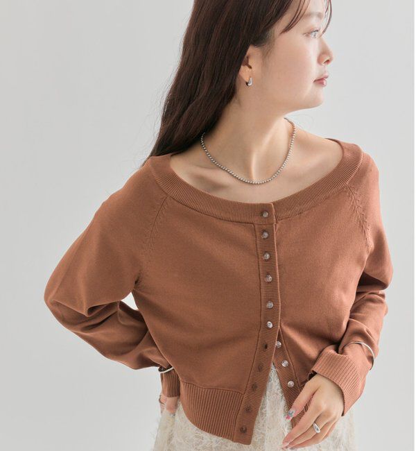  「クリアボタン カーディガン」|カーディガン|ブラウン