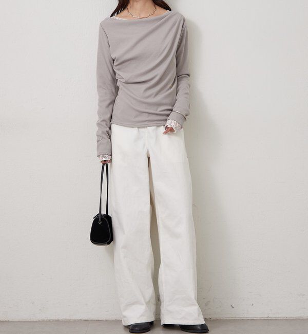  「チャーム付きオフショルリブロングTシャツ」|Tシャツ・カットソー|