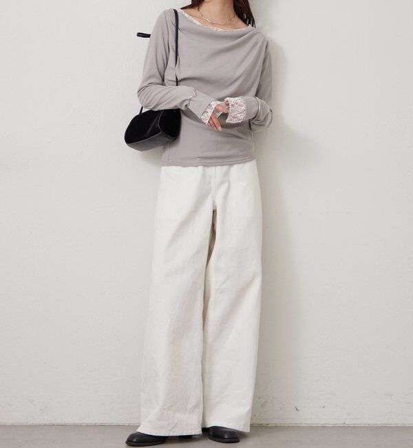  「チャーム付きオフショルリブロングTシャツ」|Tシャツ・カットソー|