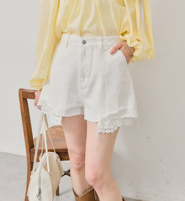  「レースポケットショートパンツ」|デニム|