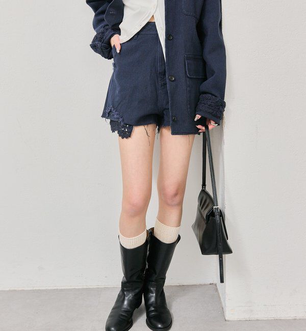  「レースポケットショートパンツ」|デニム|
