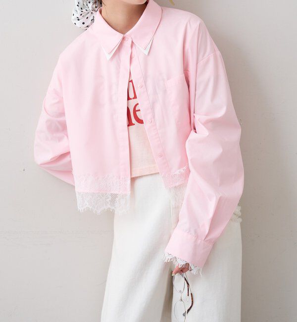  「ストライプ裾レースシャツ」|シャツ・ブラウス|