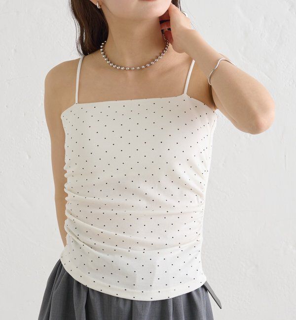  「パット付きサイドギャザードットキャミソール」|キャミソール|