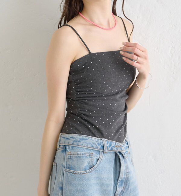  「パット付きサイドギャザードットキャミソール」|キャミソール|