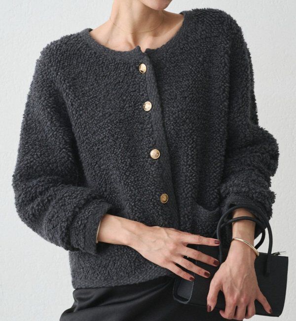  「ウールボアニットコーディガン」|ニット・セーター|グレー