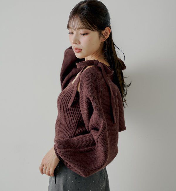  「ケーブルリボンキャミ+ボレロセット」|ニット・セーター|