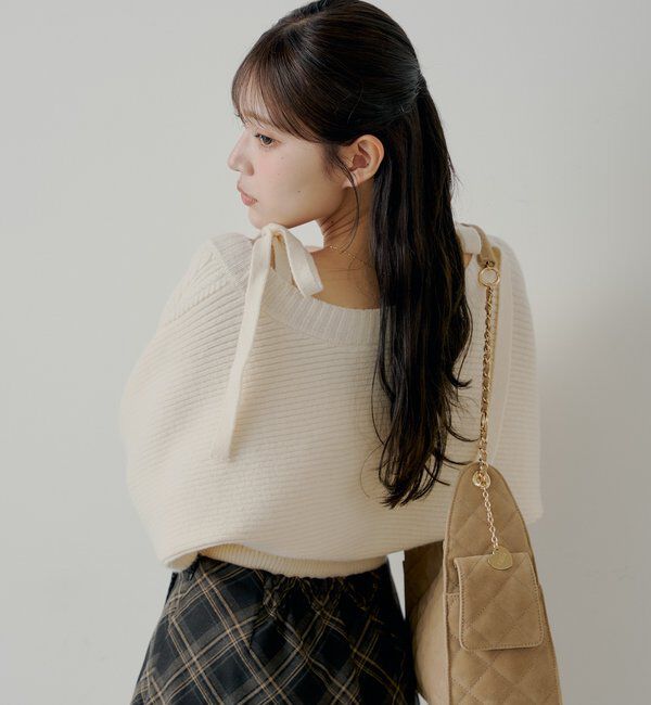  「ケーブルリボンキャミ+ボレロセット」|ニット・セーター|