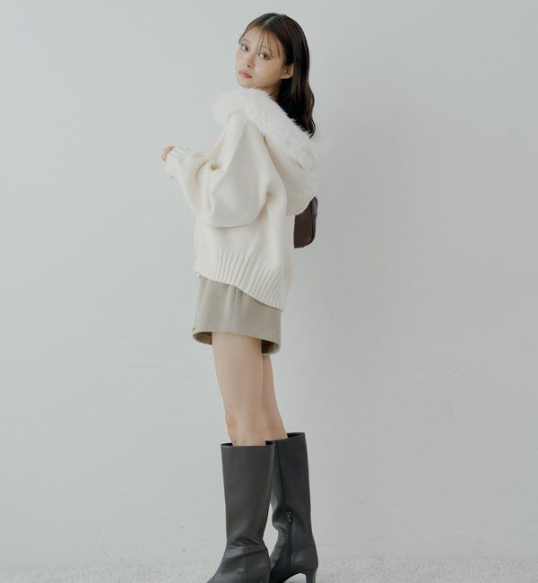  「【SALON by Chico】フードファーWジップニットカーディガン」|ニット・セーター|