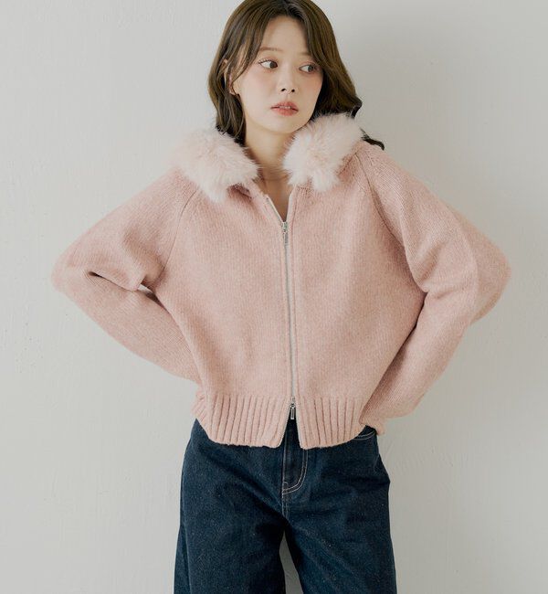  「【SALON by Chico】フードファーWジップニットカーディガン」|ニット・セーター|