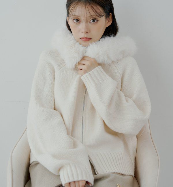  「【SALON by Chico】フードファーWジップニットカーディガン」|ニット・セーター|