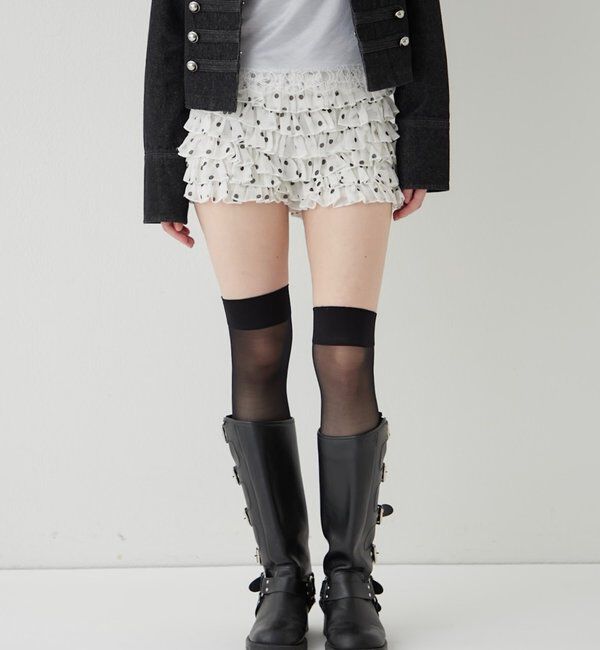  「レースショートパンツ(無地/ドット/チェック/レオパード)」|チノ|