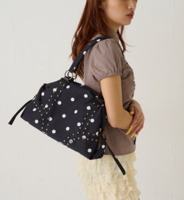  「スタッズショルダーバッグ（無地/ドット柄）」|トートバッグ|ブラックその他1