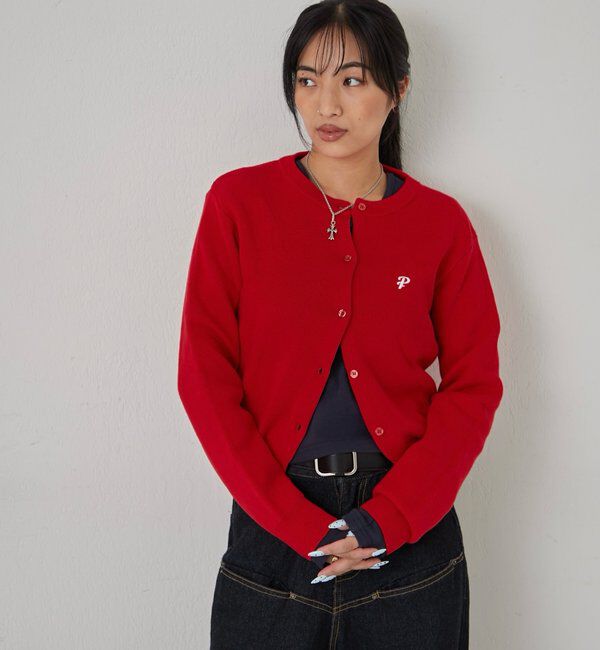  「ワンポイントクルーカーデ」|カーディガン|