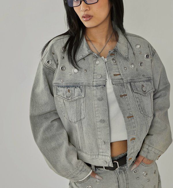  「【UNISEX/ユニセックス】アイレットデニムジャケット」|ブルゾン・スタジャン|