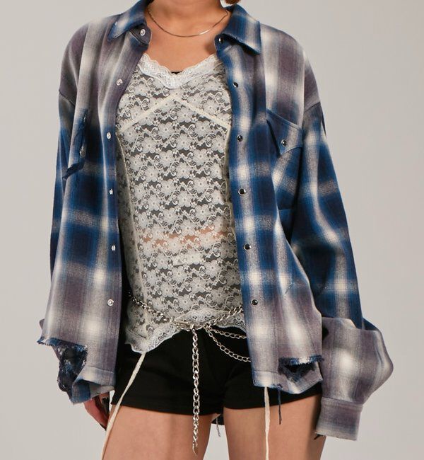  「【FromVintage】ダメージチェックシャツ」|シャツ・ブラウス|