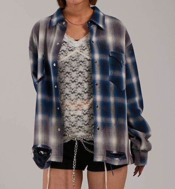  「【FromVintage】ダメージチェックシャツ」|シャツ・ブラウス|